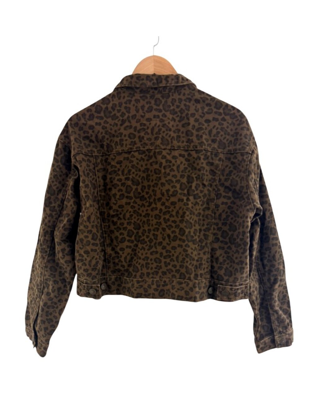 American Eagle AE Cropped Animal Leopard Print Denim Jacket Jean Size L - Picture 7 of 10